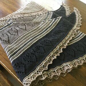 Hand-knit brown wool shawl, warm and neutral